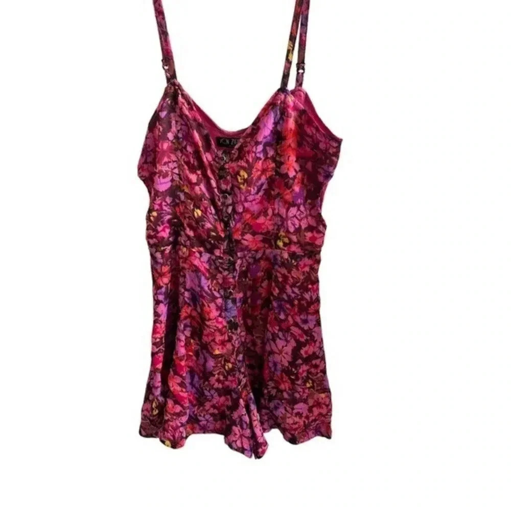 Vonzipper Womens Floral Print‎ Sweetheart Neck Button Front Cami Top Pink Size 8